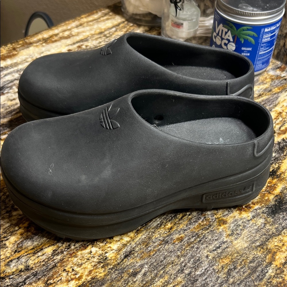 Adidas Matte Black Slip-On Clogs